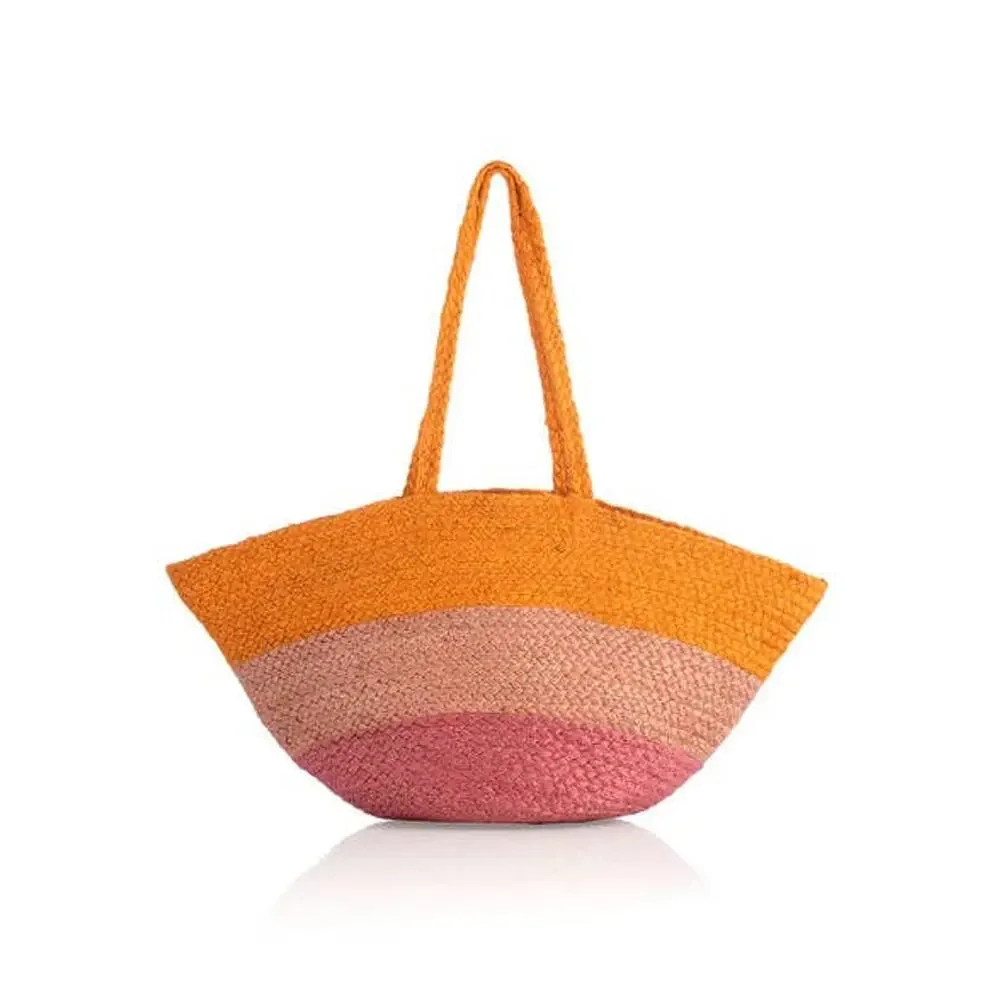 Shiraleah Colorblock Jute Resort Tote Pink Orange Beach Bag NWT